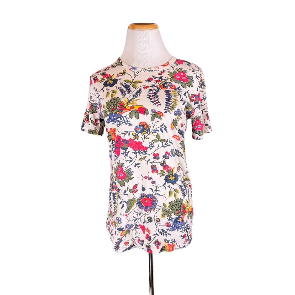 Tory Burch Size S Floral Print Short Sleeve Crewneck Tee 100% Pima Cotton 39563
